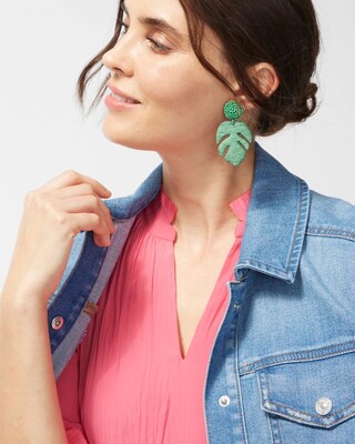 Beaded Leaf Drop Earrings