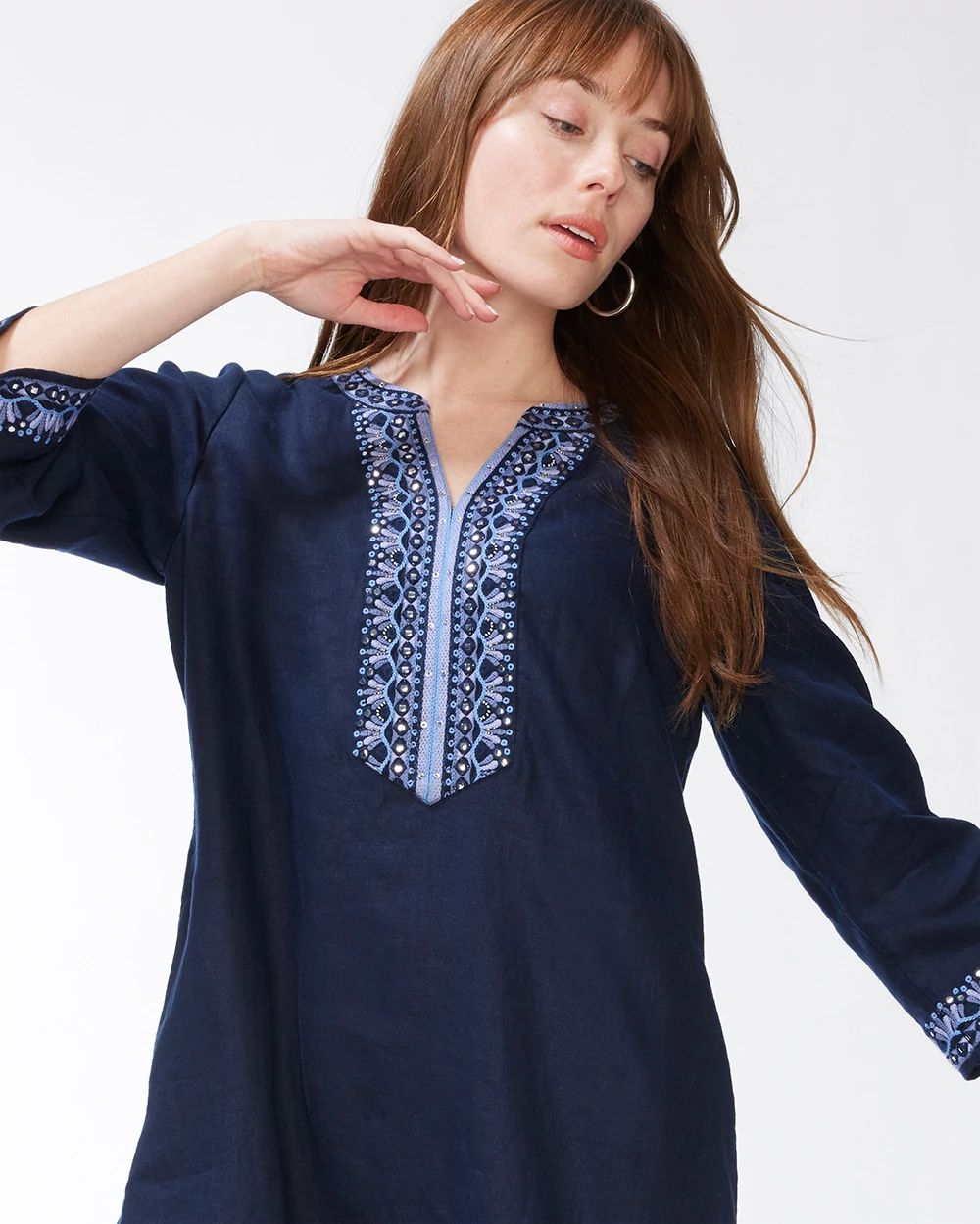 Embellished Beaded Linen Dress