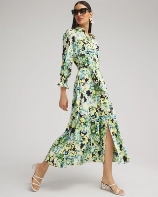 Yellow Floral Maxi Shirt Dress