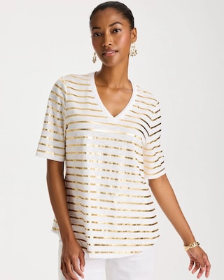 Striped Cotton Slub V-Neck Tee