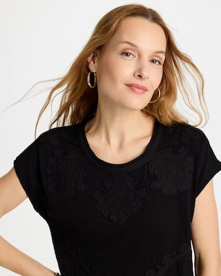 Monochrome Embroidered Cap-Sleeve Tee click to view larger image.