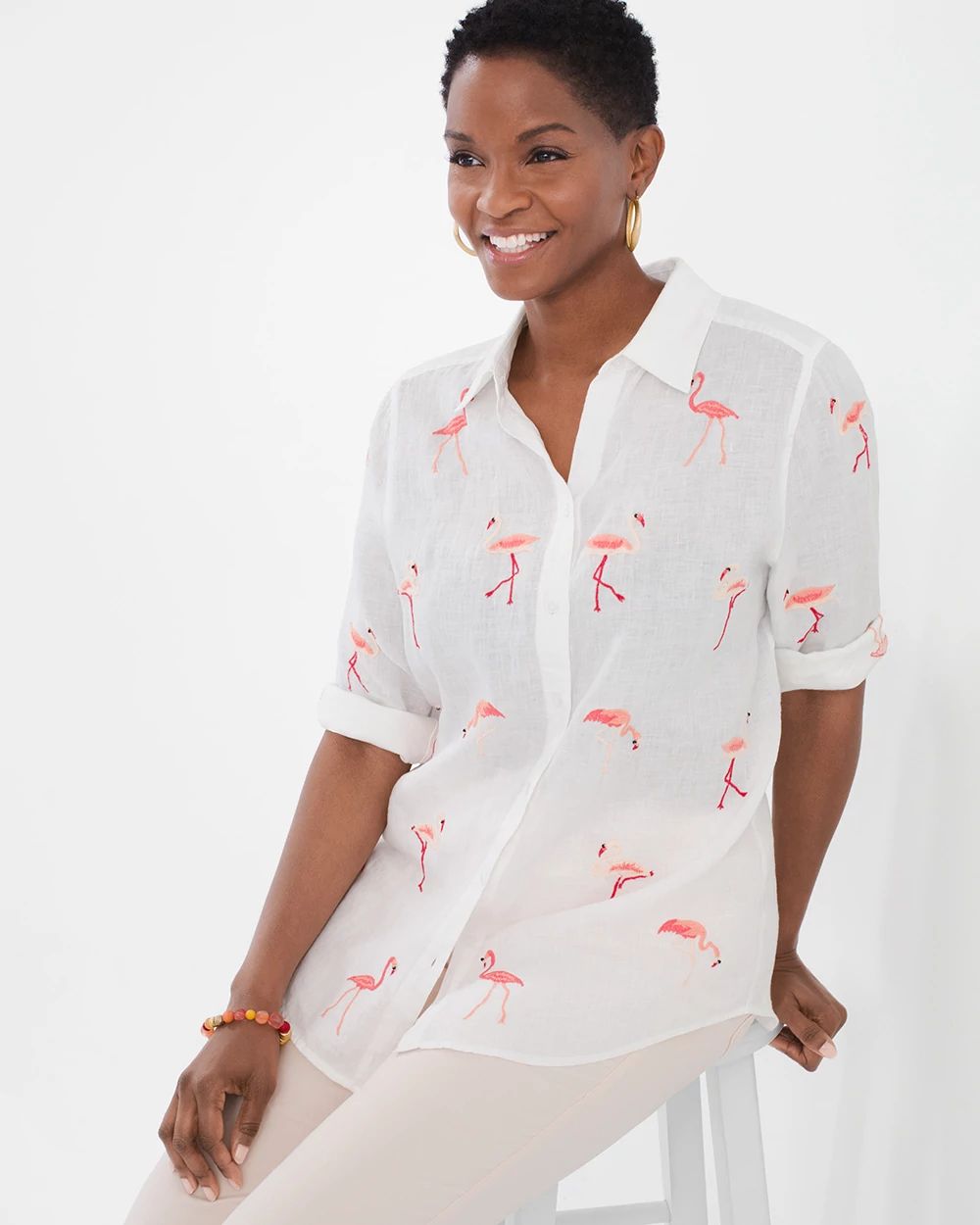 Embroidered Flamingo Shirt