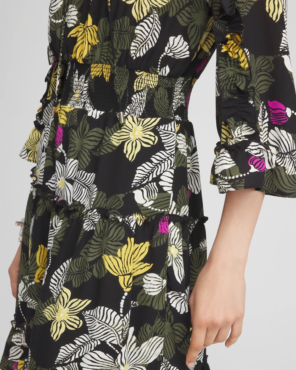 Botanical Ruffle Bell Sleeve Dress