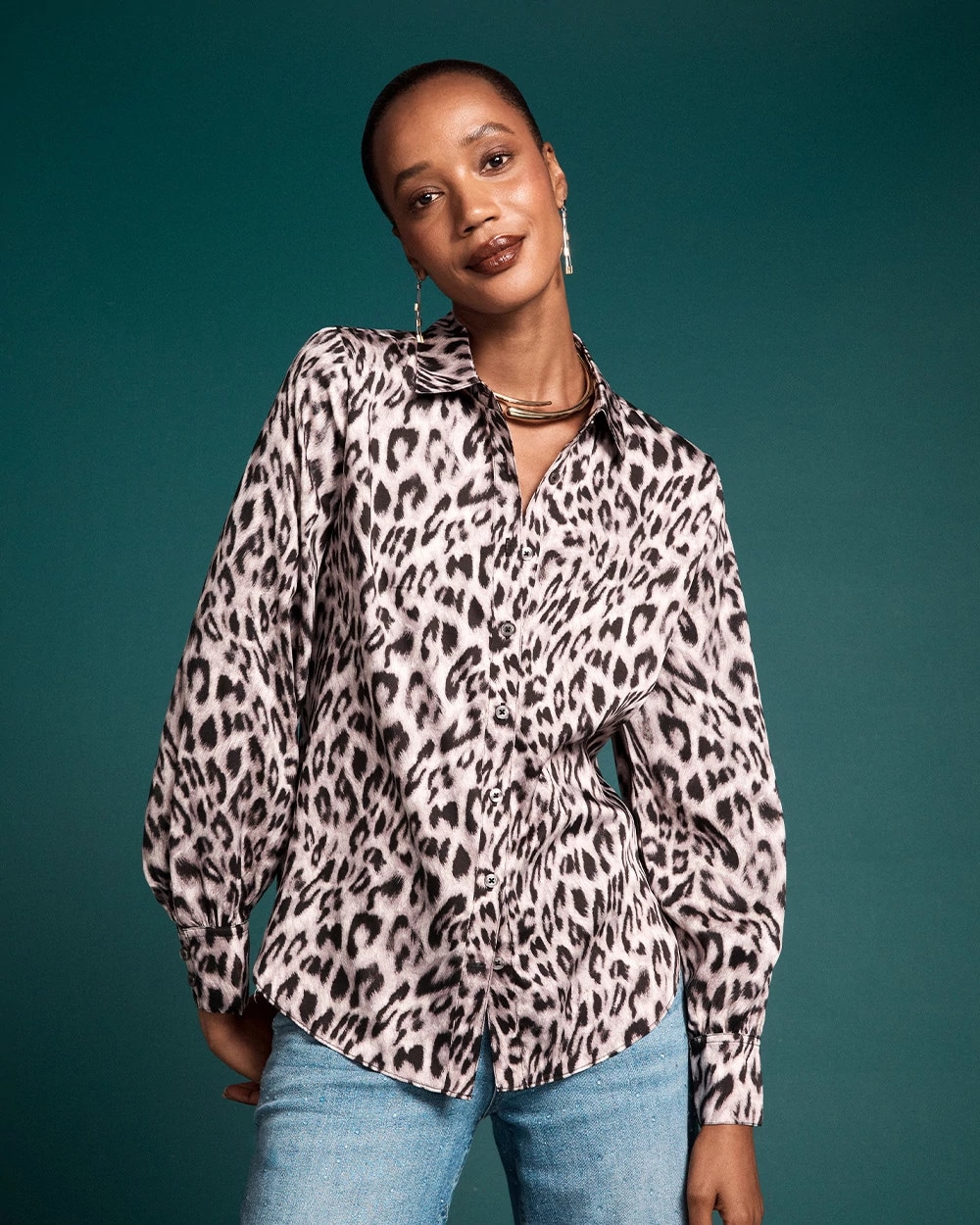 Faux Silk Snowy Animal Shirt