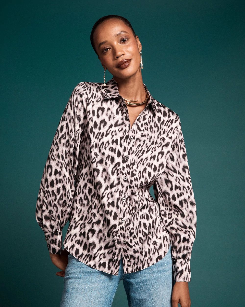 Faux Silk Snowy Animal Shirt