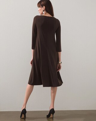 3/4 Sleeve V-neck Midi Dress