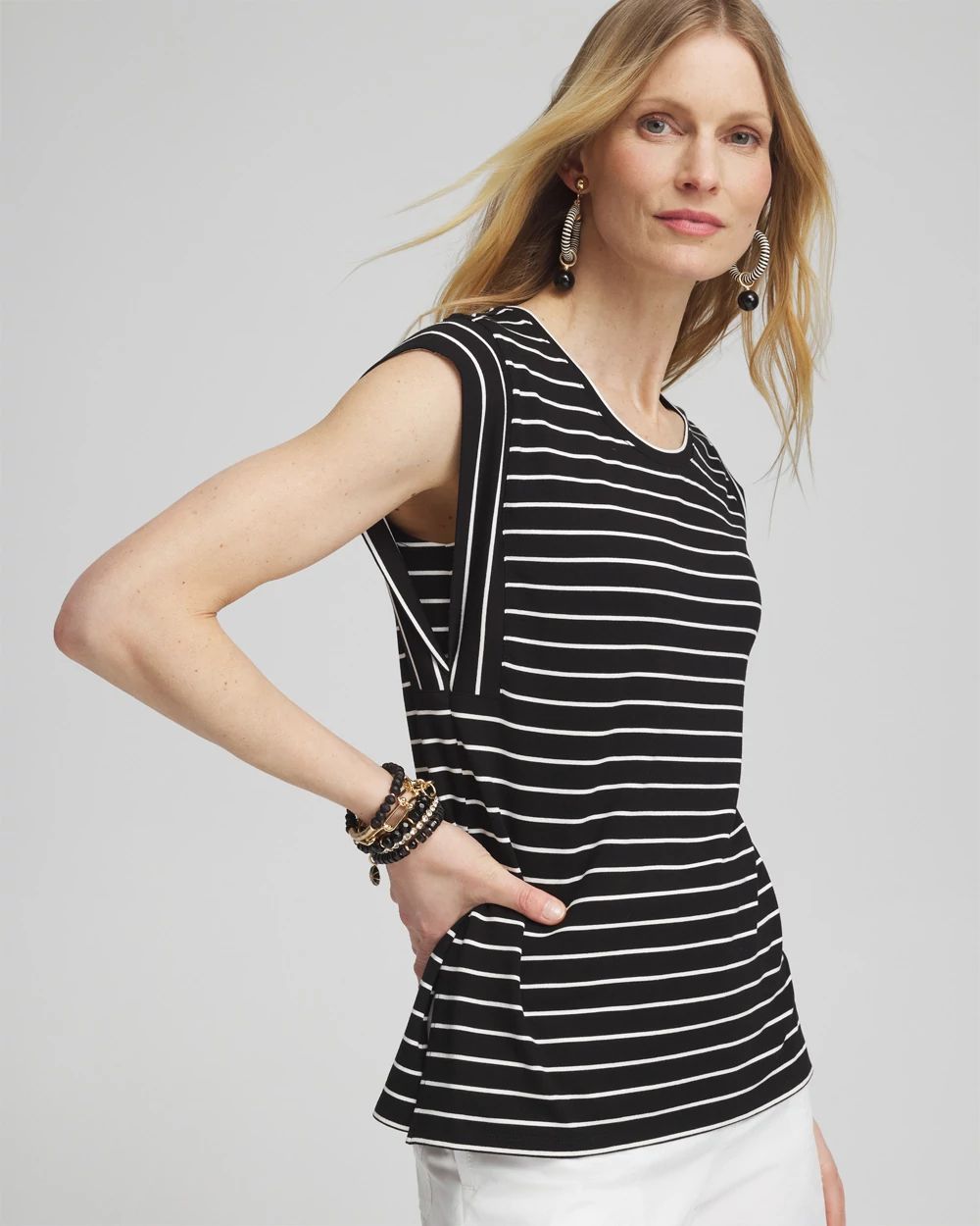 Stripe Cap Sleeve Tee