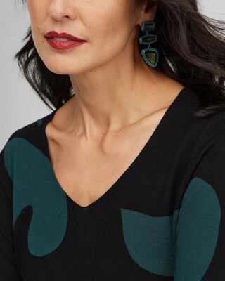 Green Scrolls V-neck Pullover Sweater