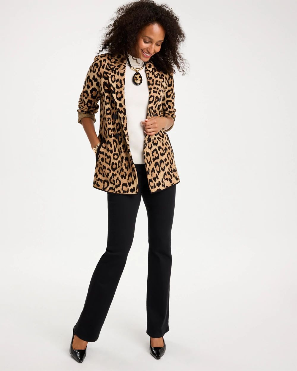 Cheetah Jacquard Sweater Blazer click to view larger image.