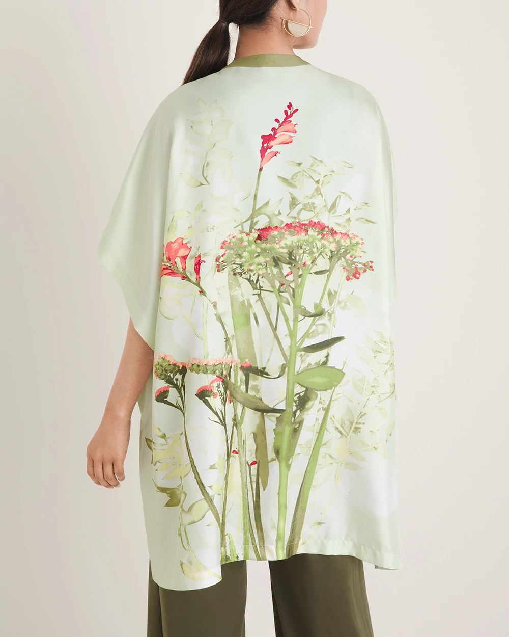 Botanical-Print Silk Ruana Wrap