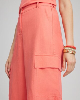 Linen Cargo Wide-Leg Cropped Pants click to view larger image.