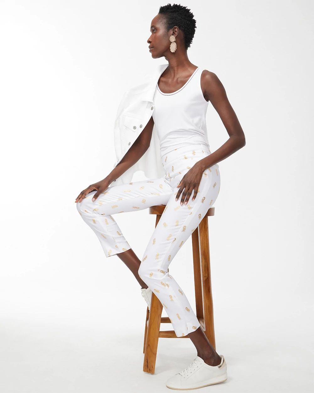 Brigitte Foil Pineapple Slim Ankle Pants