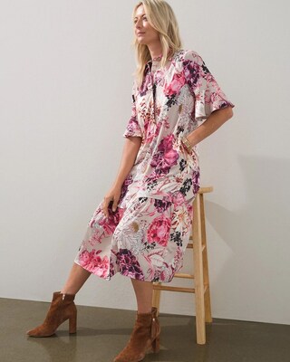 Floral Flounce Sleeve Midi Dress