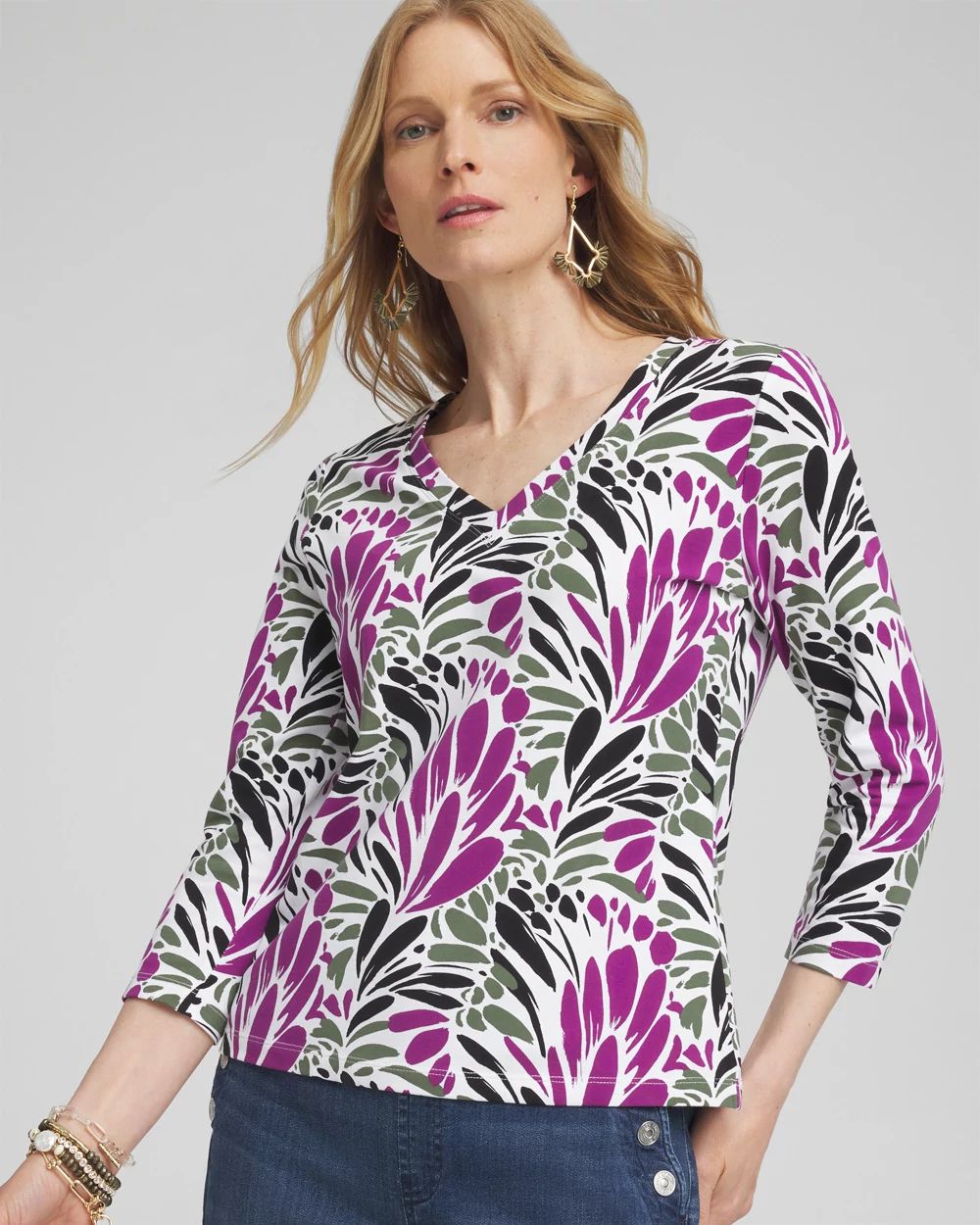 Floral Print 3/4 Sleeve Perfect Tee