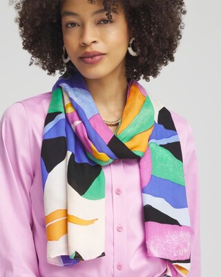 Silk Blend Tropical Oblong Scarf