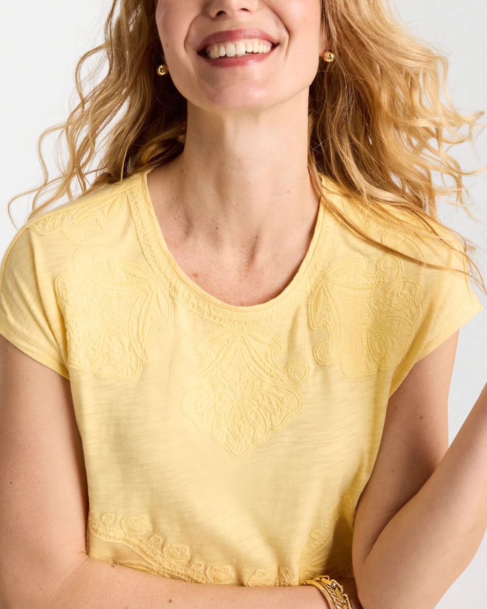 Monochrome Embroidered Cap-Sleeve Tee