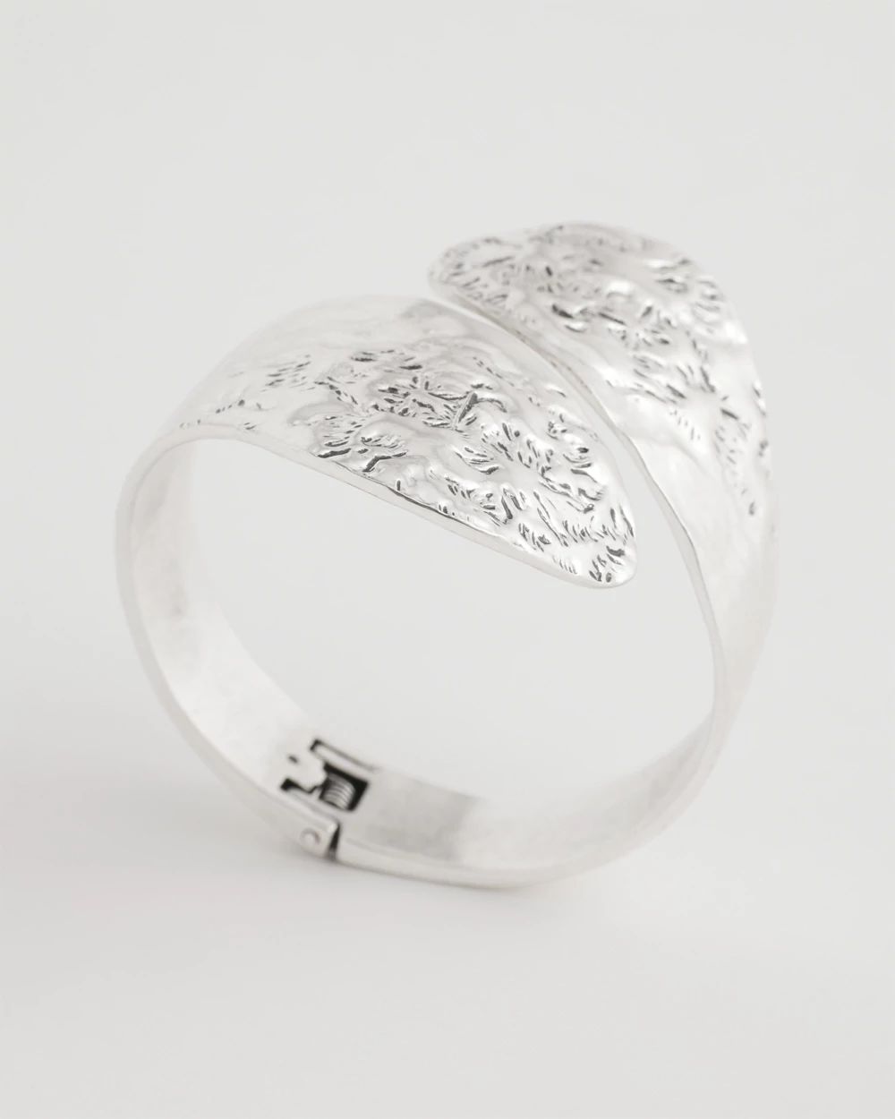 Silver Tone Leaf Cuff Hinge Bracelet