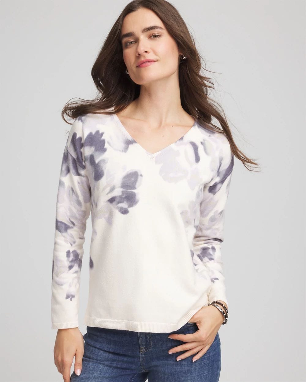 Printed V-Neck Sweater click to view larger image.