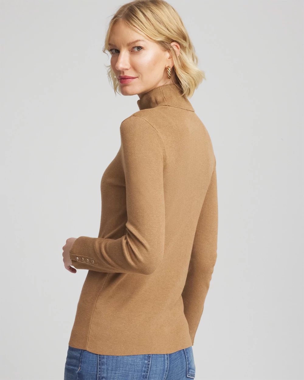 Ecovero™ Button Cuff Turtleneck Sweater