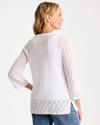 Cotton-Linen Lace Notch-Neck Sweater click to view larger image.