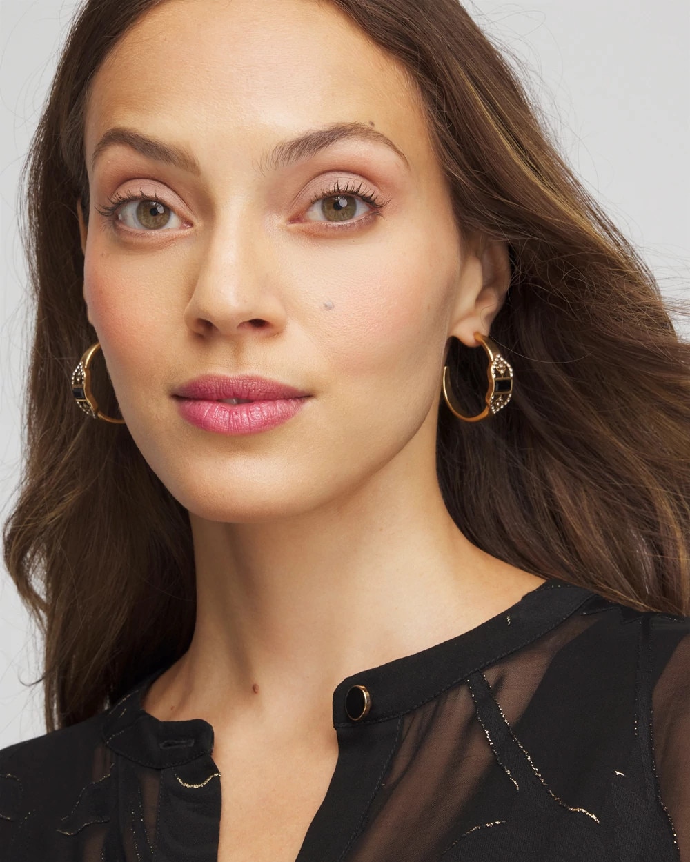 Black & Goldtone Hoop Earrings