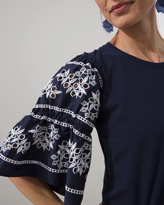 Embroidered Eyelet Tier Sleeve Tee