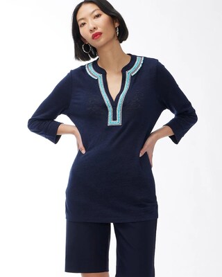 Linen White and Teal Tunic