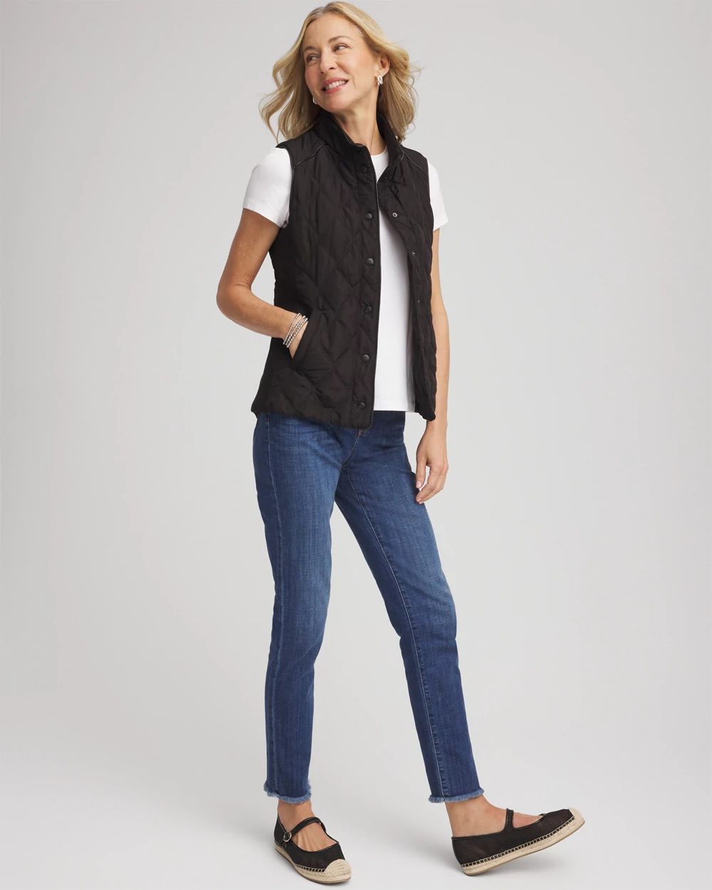 Rib Trim Quilted Vest