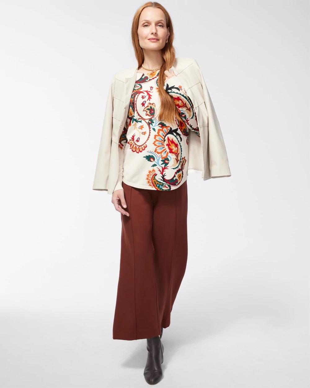 Spun Rayon Paisley Printed Pullover