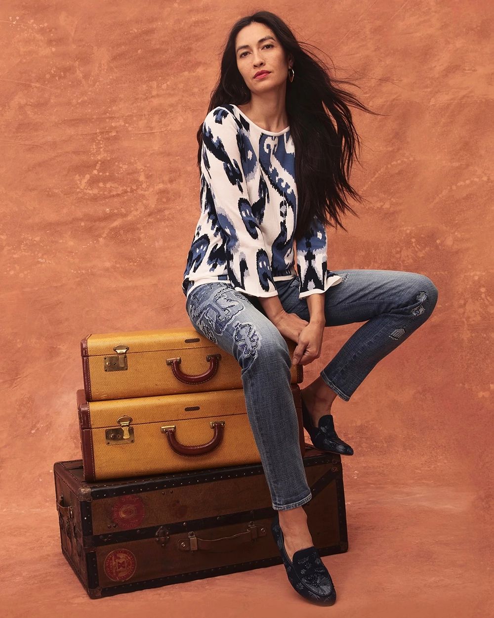 Ikat Print Intarsia Pullover Sweater