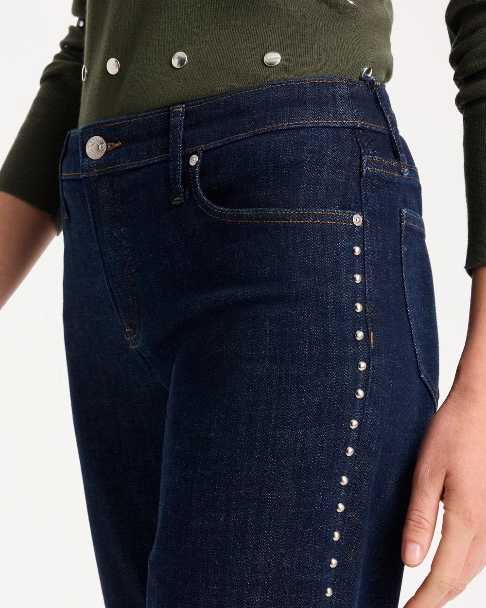 Studded Girlfriend Straight Ankle Jeans click to view larger image.
