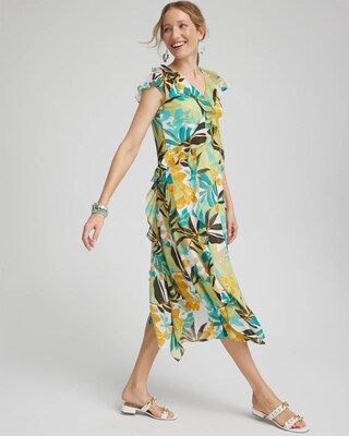 Chiffon Floral Faux Wrap Dress click to view larger image.