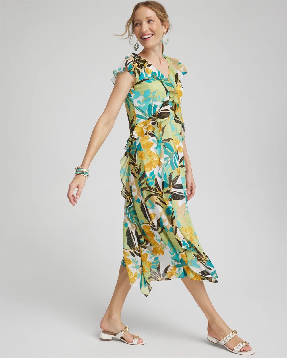 Chiffon Floral Faux Wrap Dress