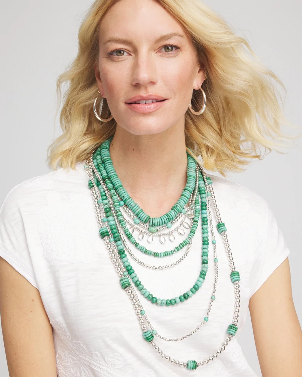 Chico's Originals Long Turquoise Stone Convertible Necklace