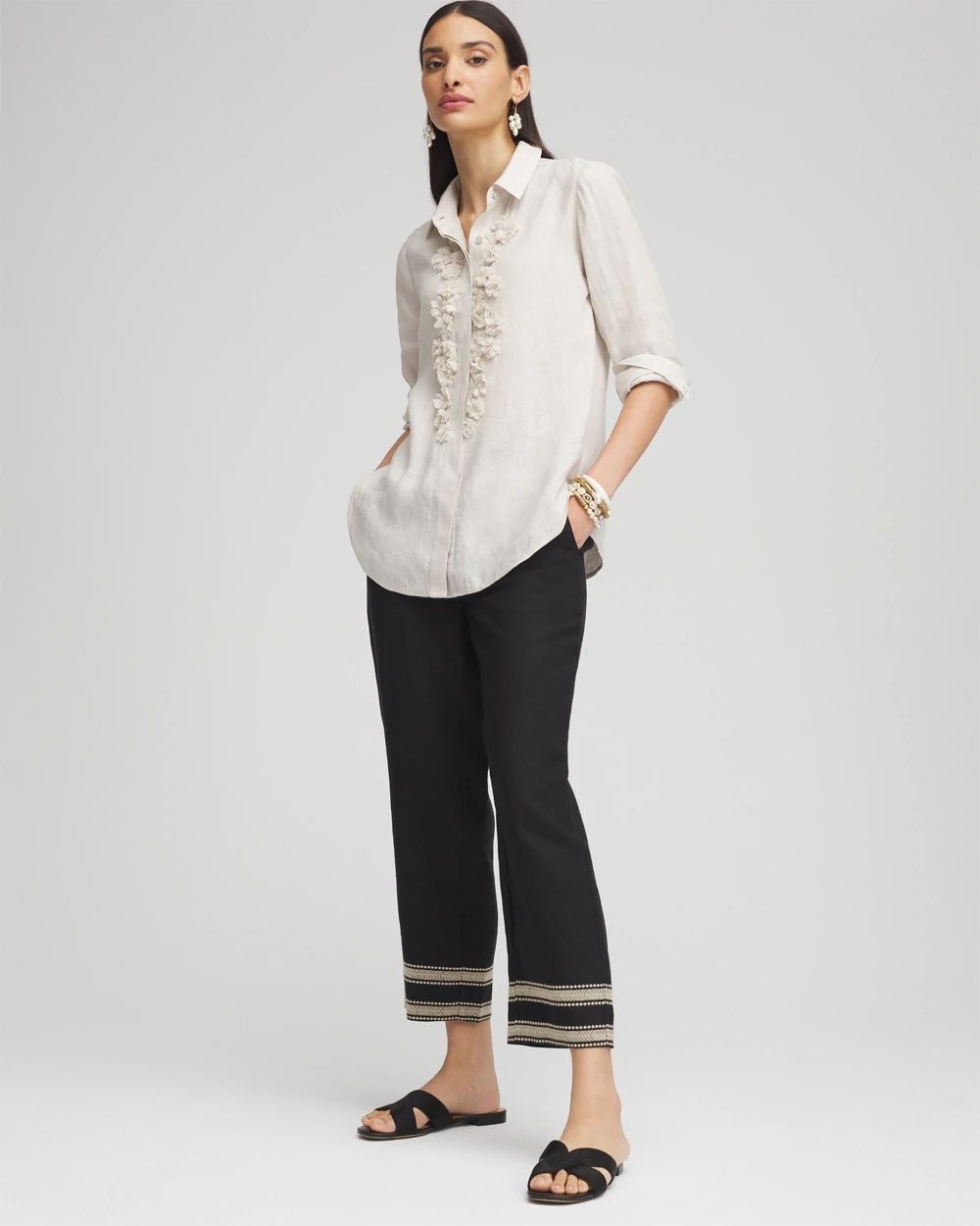 Linen Elastic Waist Cropped Pants
