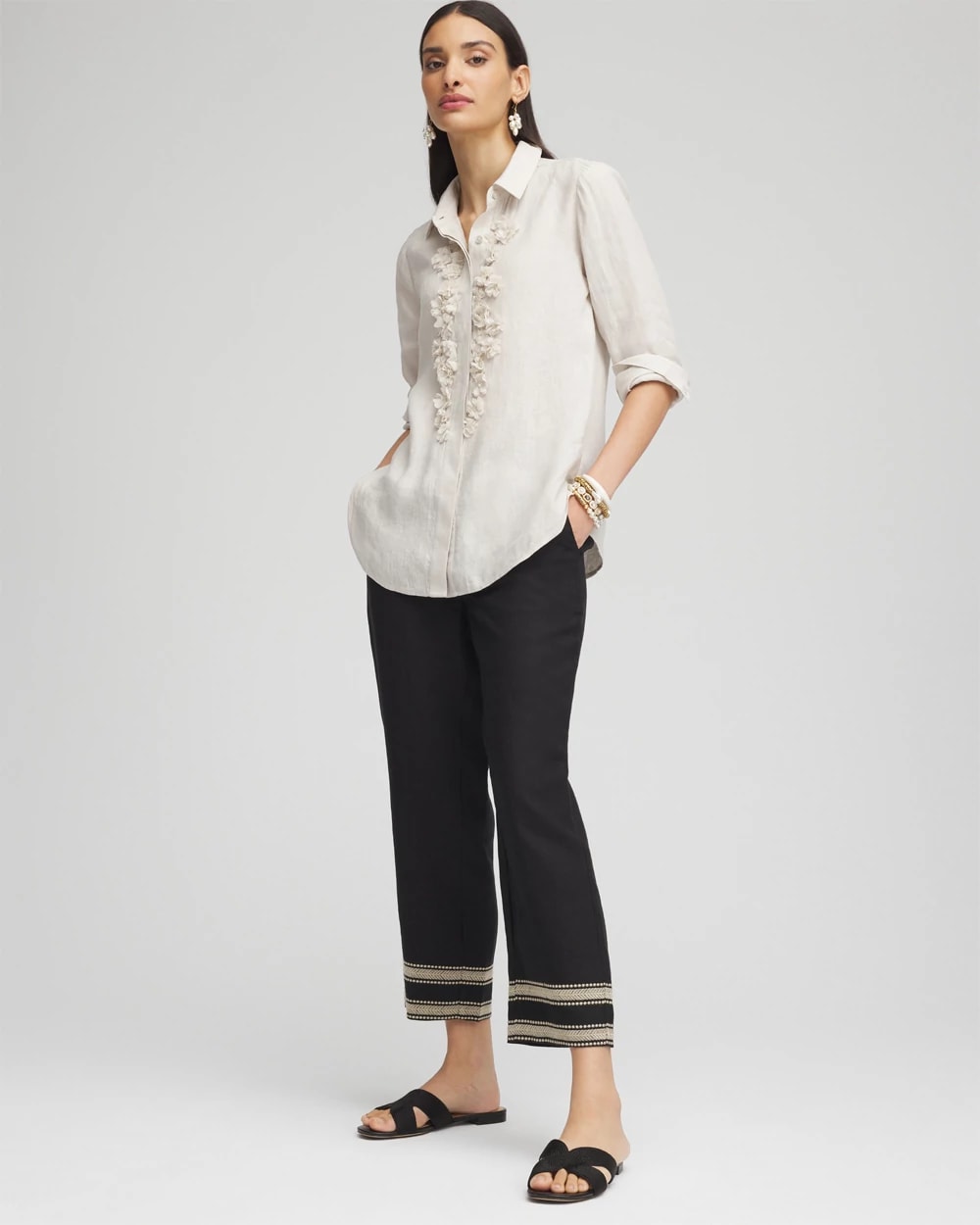 Linen Elastic Waist Cropped Pants, photo 1 of 5