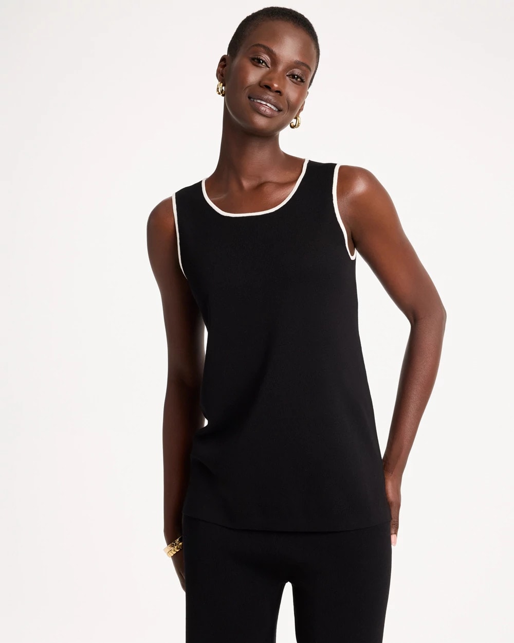 Chico's Travelers™ Tipped Sweater Shell Tank In Black In Travelers Black