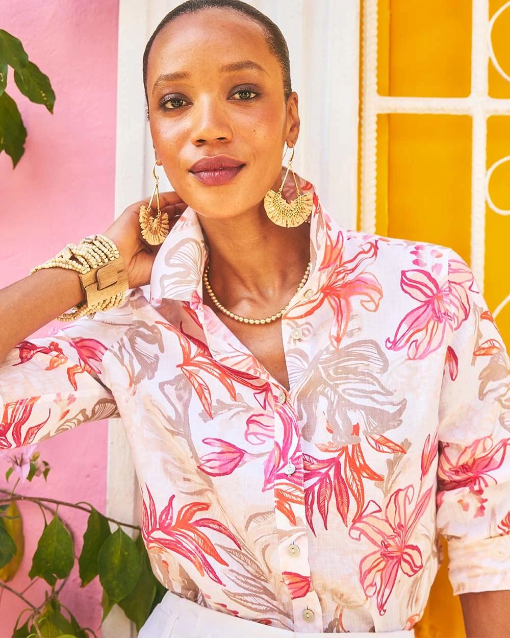 No Iron™ Tropical Floral Linen Shirt