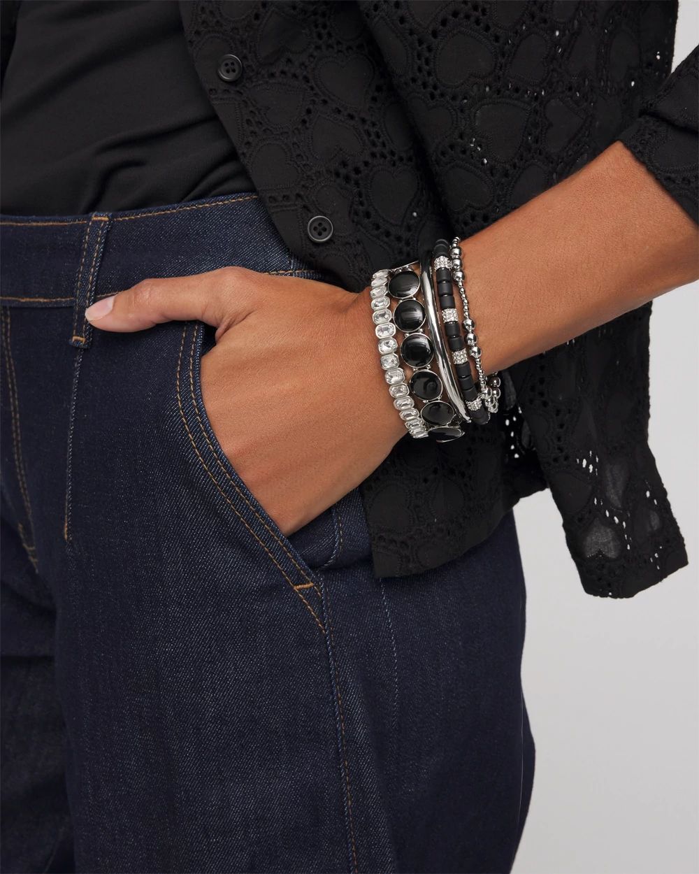 Black Barrel Bead Stretch Bracelet