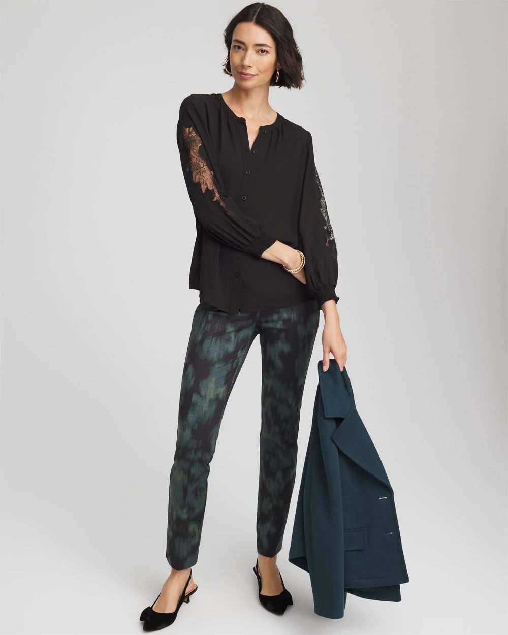 Crepe Banded Collar Blouse click to view larger image.