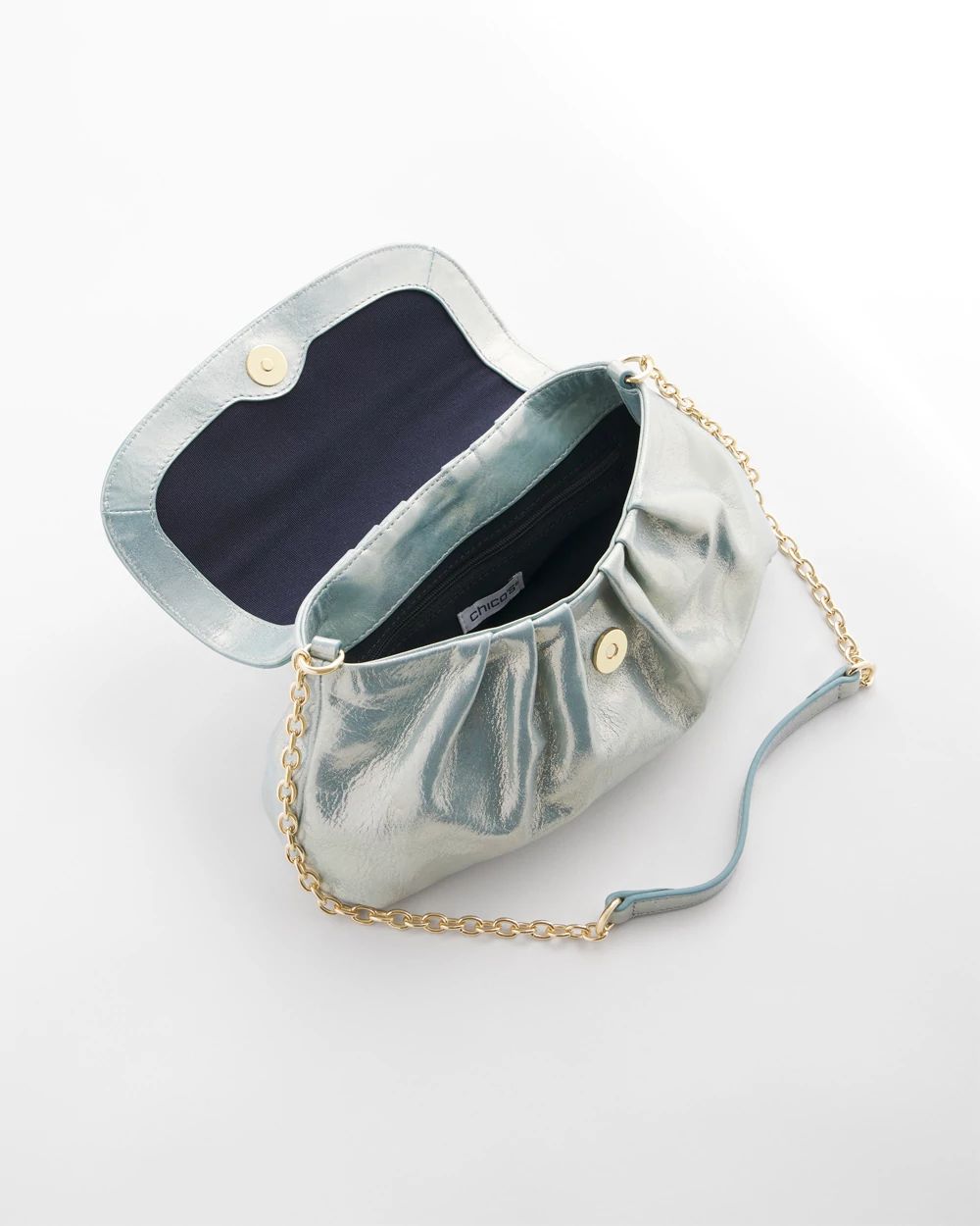 Embellished Leather Metallic Fold-Over Clutch click to view larger image.