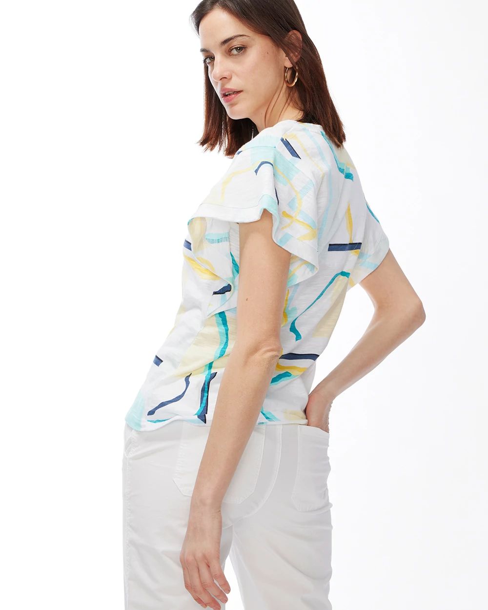 Abstract Ruffle Sleeve Slub Tee