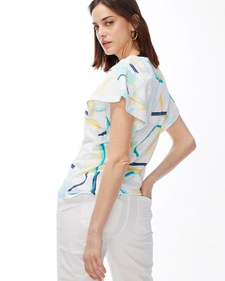 Abstract Ruffle Sleeve Slub Tee