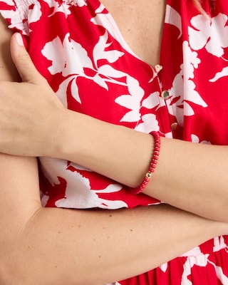 Red Beaded Stretch Bracelet click to view larger image.