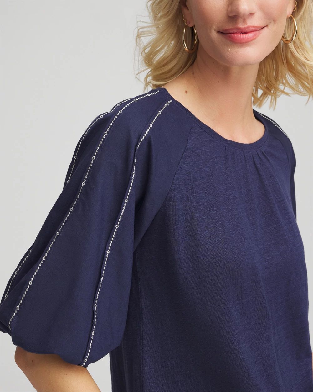 Linen Balloon-Sleeve Blouse