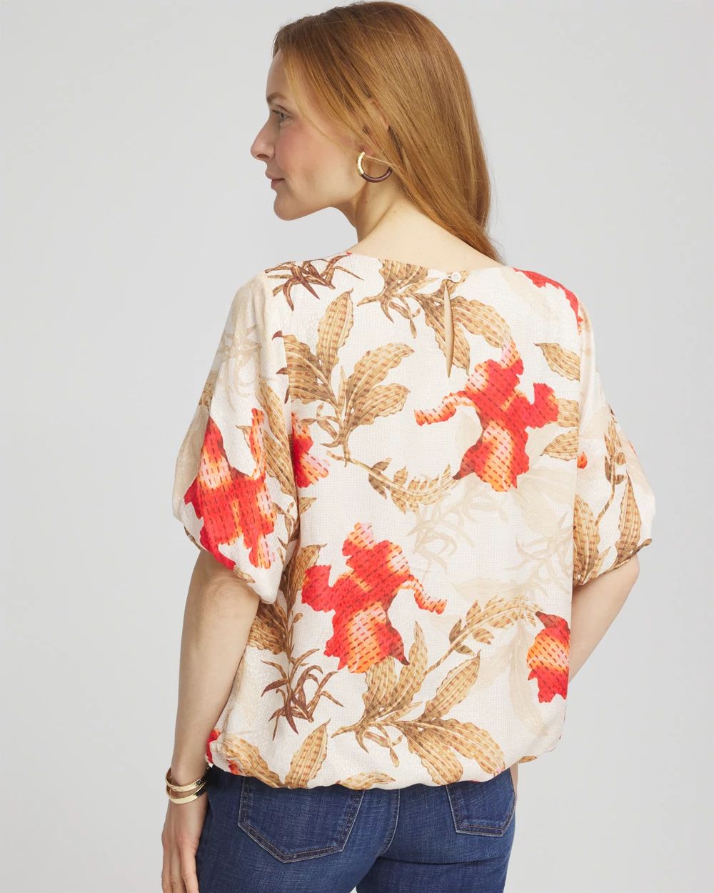 Floral Bubble-Hem Blouse