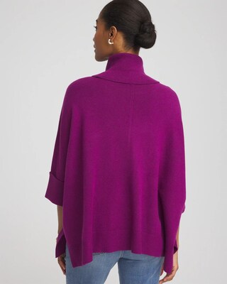 Cowl Neck Fringe Cashmere Blend Poncho click to view larger image.