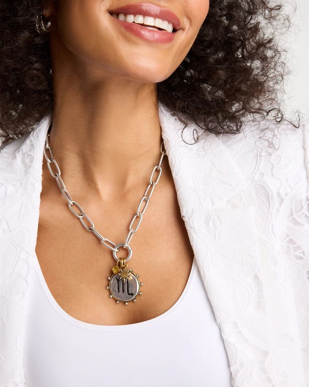 Zodiac Charm Silvertone Necklace click to view larger image.