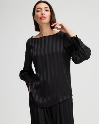 Black Label Pinstripe French Cuff Blouse