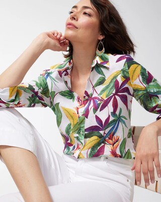 No Iron Linen 3/4 Sleeve Floral Shirt